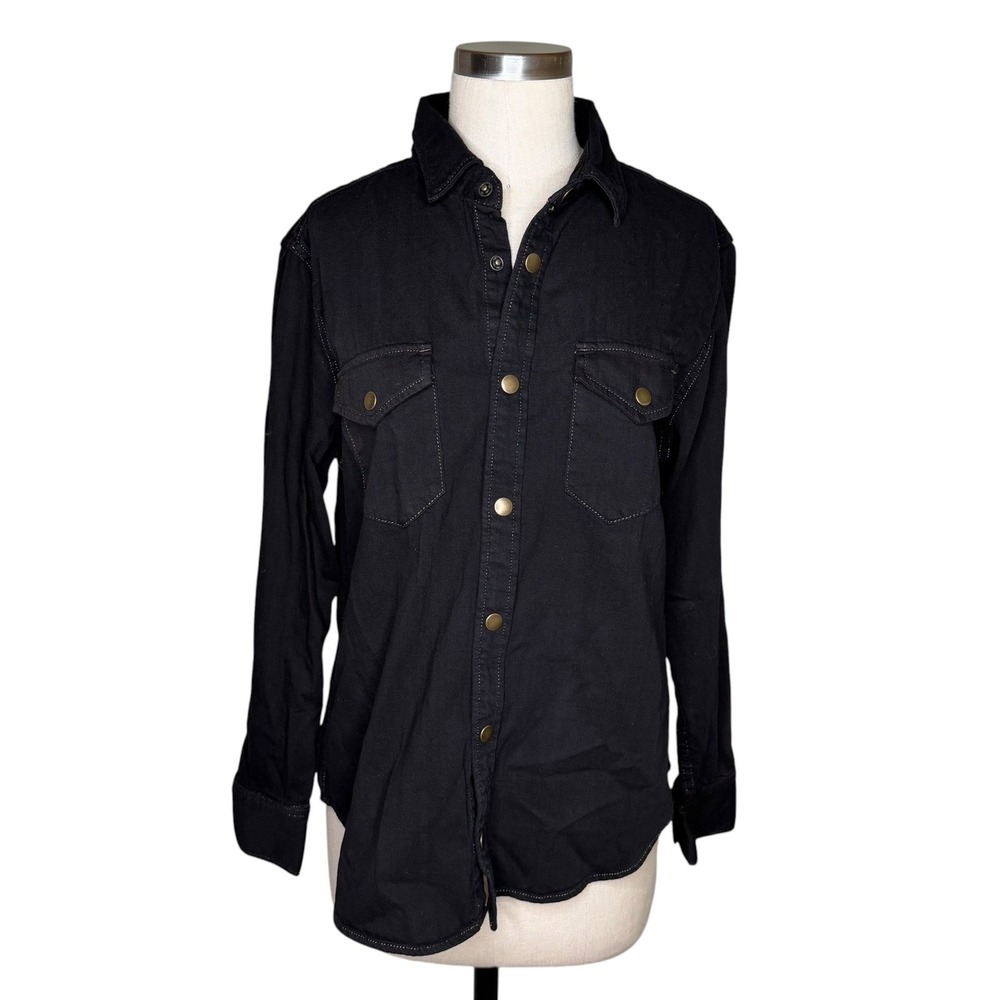 BILLY REID Shoals Denim Shirt Black Western Snap Front Women's Large Excellent